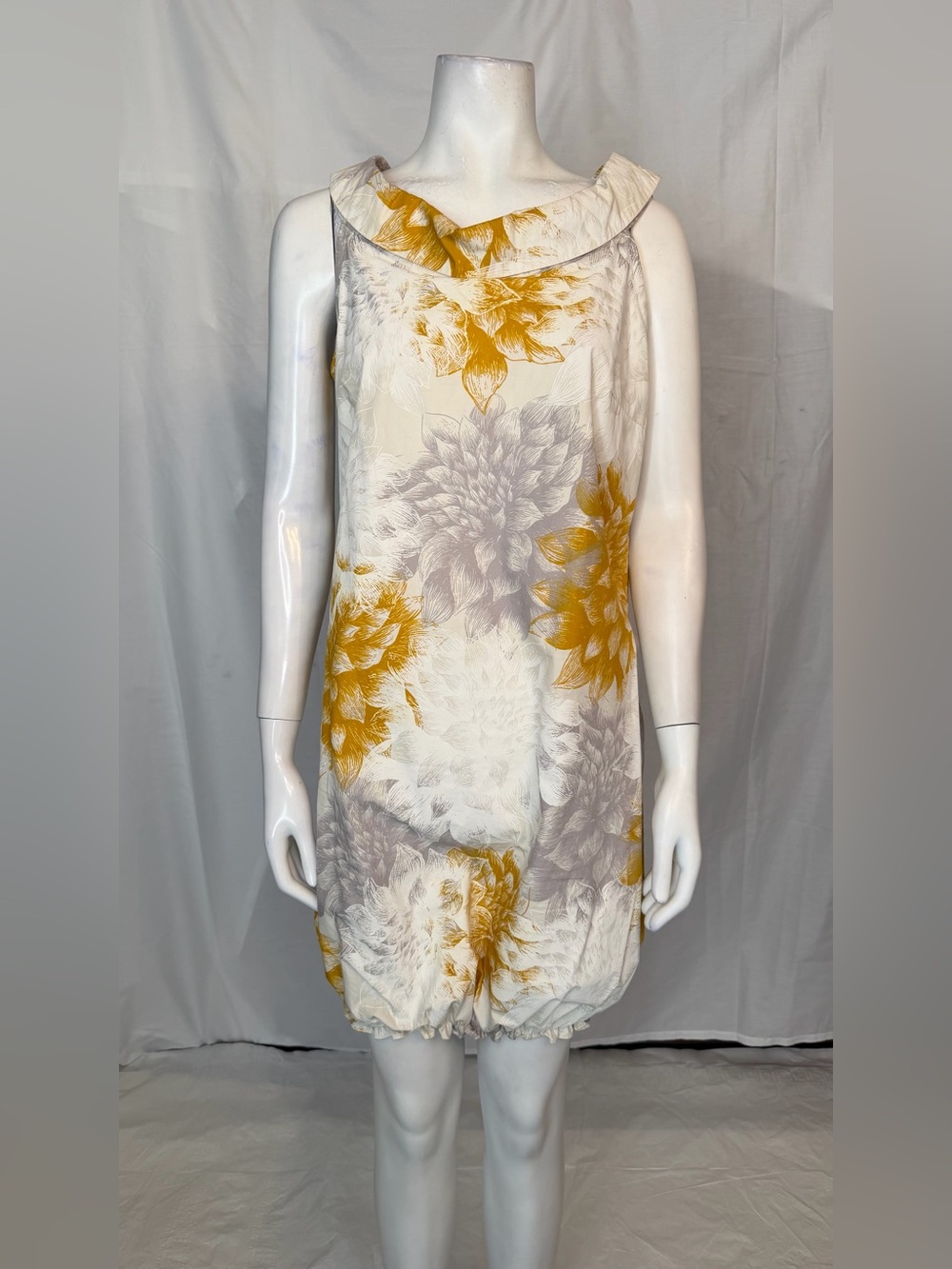 Sleeveless Floral Mini Dress in Cream, Mustard & Gray